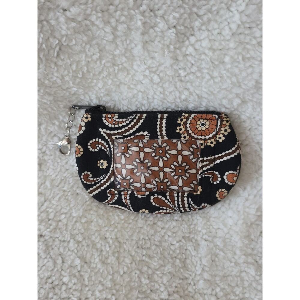 VERA BRADLEY Signed Clip On Zip Id Case Caffe' Latte Brown Black White Pattern